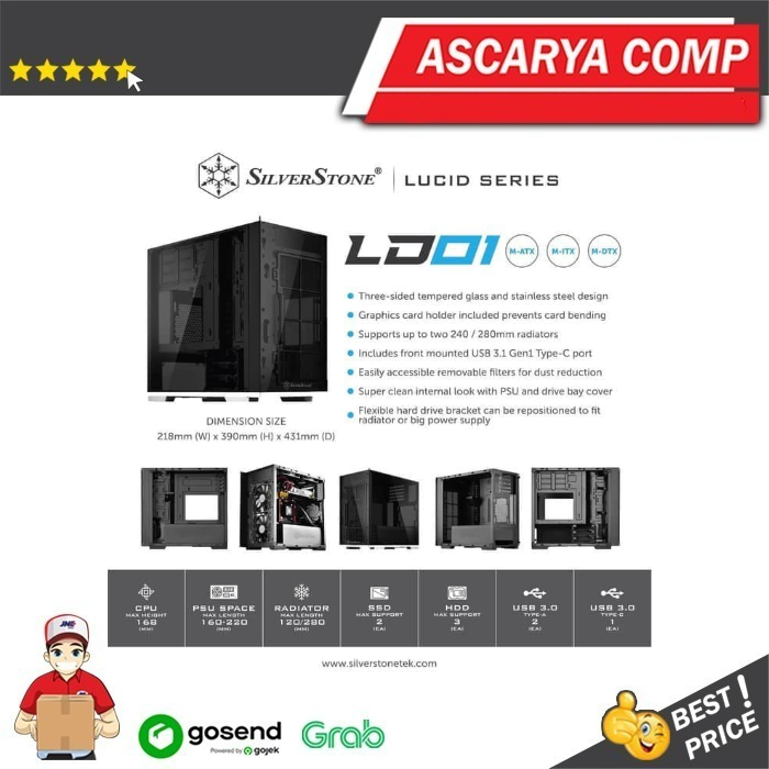 SilverStone LD01 Three-sided Tempered Glass Micro Tower Computer Case