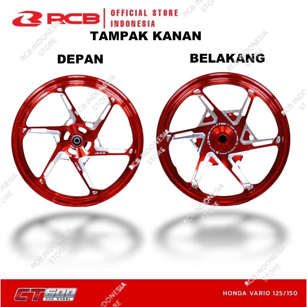 RCB Velg Racing Casting CNC CT600 CT 600 Ring 14 BeAT Karbu Fi Scoopy Spacy Vario 110 125 150 Merah 
