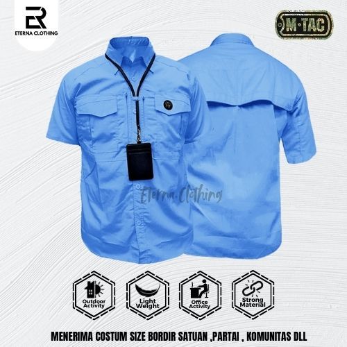 Kemeja Tactical M-TAC ORIGINAL Biru Muda Lengan Pendek Baju Kantor Lapangan Reskrim Outdoor Activiti