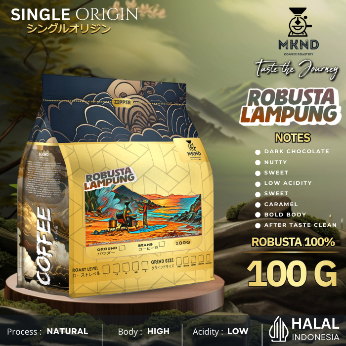 

MKND COFFEE ROASTERY - Robusta Lampung 100gr Singgel Origin | Espresso | Kopi susu | Medium Dark