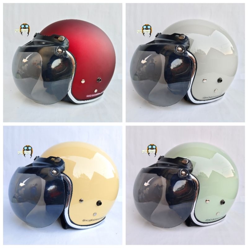 (LC) HELM BOGO DEWASA NO 1 KACA CEMBUNG HITAM - Helm bogo retro dewasa full leher sni 1 pria wanita
