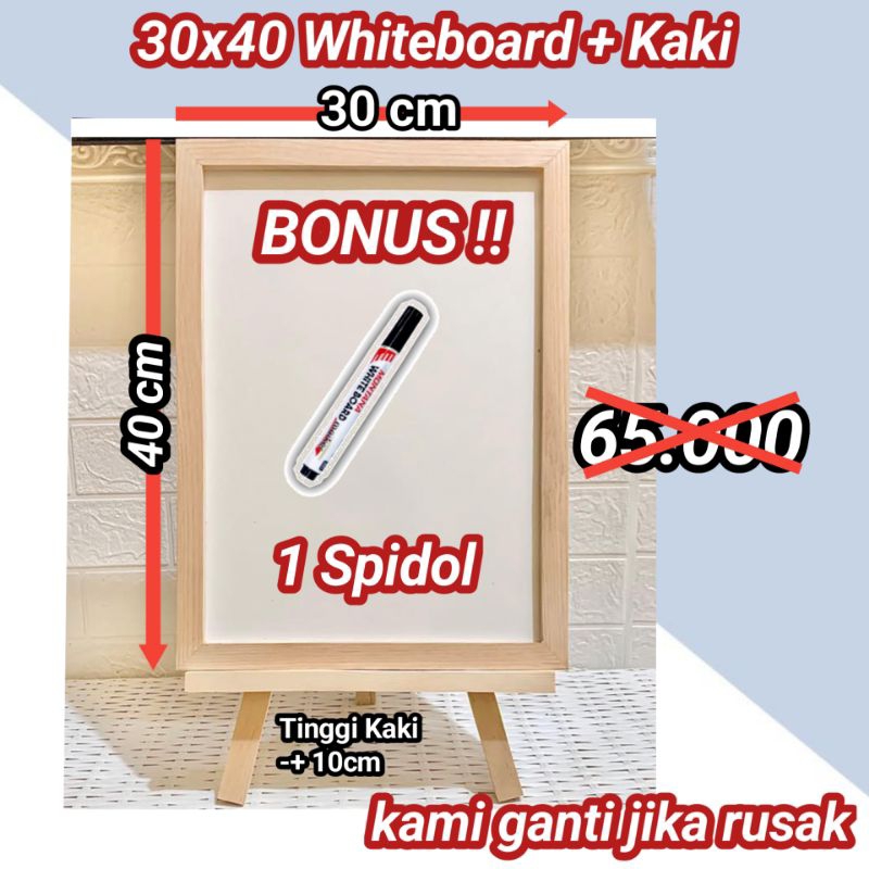 

PAPAN TULIS WHITEBOARD 30X40CM + KAKI (GRATIS 1 SPIDOL)