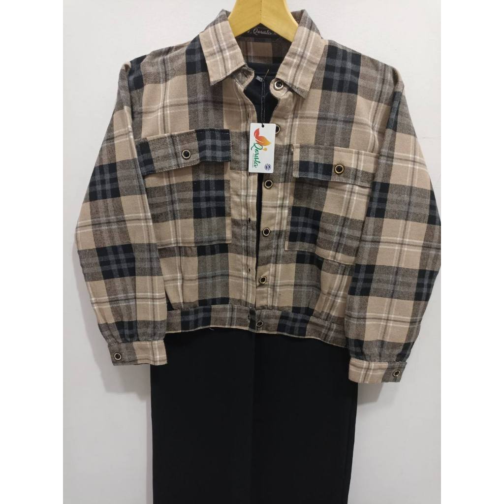 ELLZARA SET INNER KNIT + JAKET CROP FLANEL PREMIUM SETELAN WANITA RESLETING DEPAN