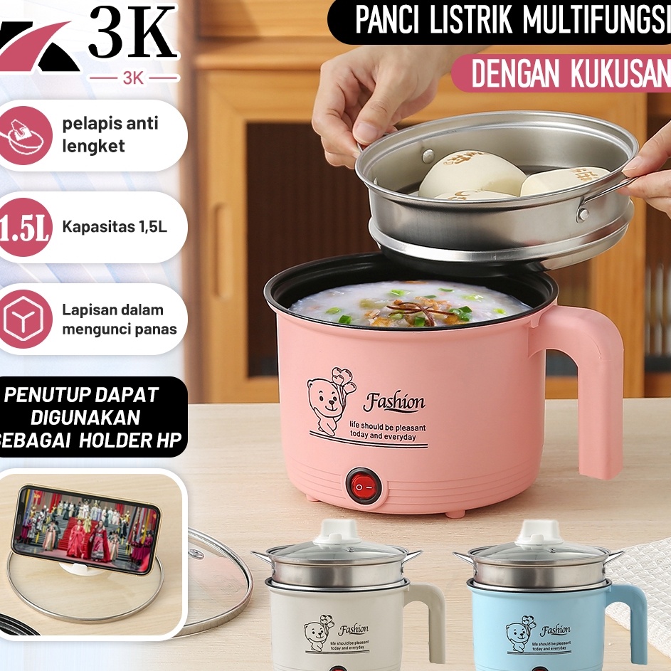 3K Surabaya Panci Listrik Free KukusanMiniRice Cooker Lapisan Bahan Keramik Uk 15L 2in1Multiguna