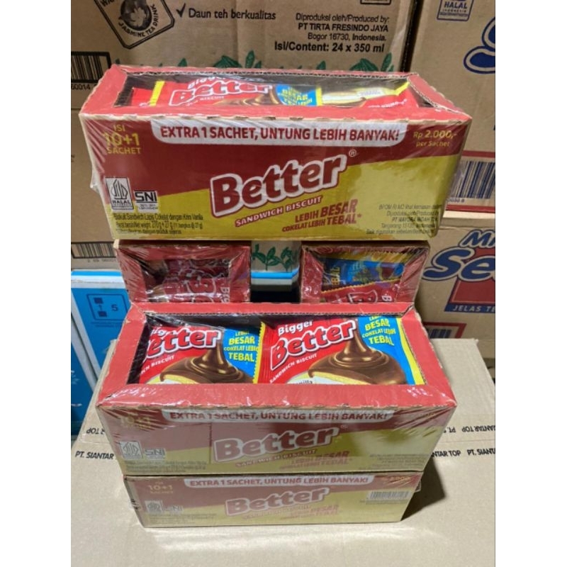

BETTER SANDWICH BISCUIT KEMASAN BARU [1 BOX ISI 10+1 PCS] DIJUAL ECER 2000AN PER PCS