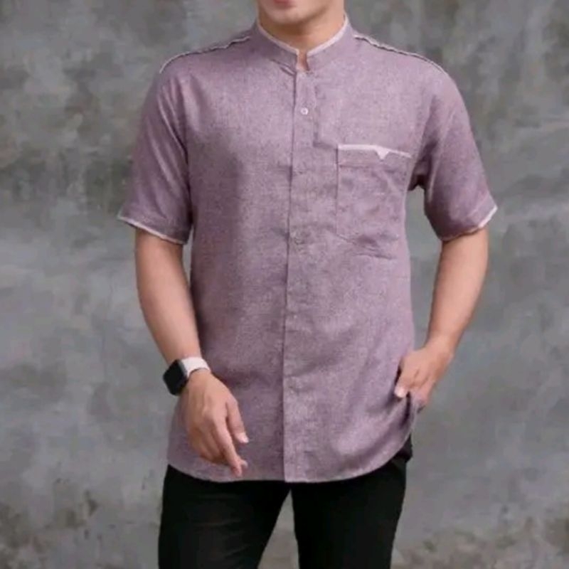 Kemeja Putih Pria Lengan Pendek Baju Koko Kain Katun Madina Sultan