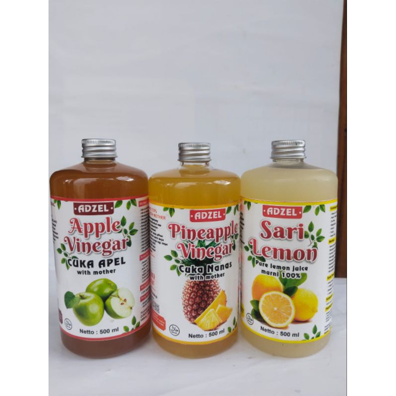 

paket hemat 3 in 1 cuka apel 500ml + cuka nanas 500ml + sari lemon 500ml / paket diet / paket sehat / paket murah