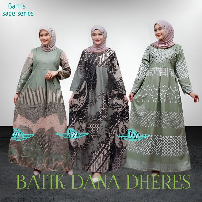 BAJU BATIK GAMIS WANITA SAGE GREEN SIZE STANDAR DAN JUMBO | FASHION MUSLIMAH GAMIS SAGE GREEN | GAMI