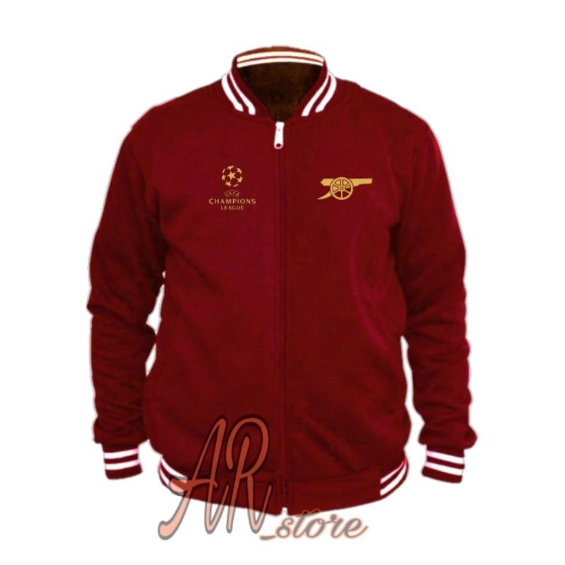 Jaket Arsenal Ucl Logo Bordir Jaket Varsity Pria Wanita
