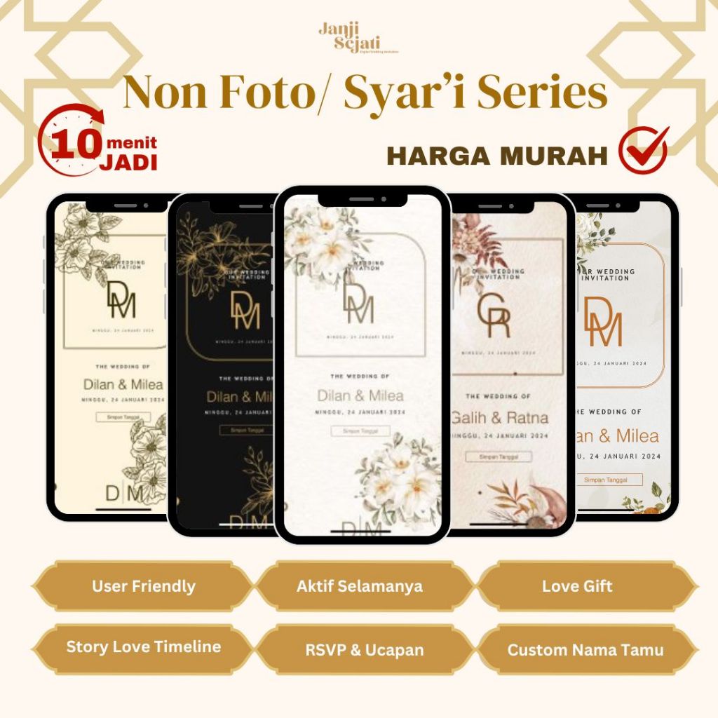 Undangan Digital Website Animasi Pernikahan Tema Tanpa Foto / Syari Murah Berkualitas | Proses Mudah