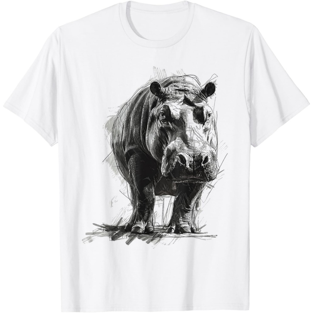 Karya Seni Gambar Motif Cetak Hewan Kuda Nil Kaos Potret Kuda Nil