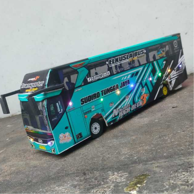 mainan anak miniatur bus sudiro tunggal jaya transporter green series full lampu kelap kelip hadiah 