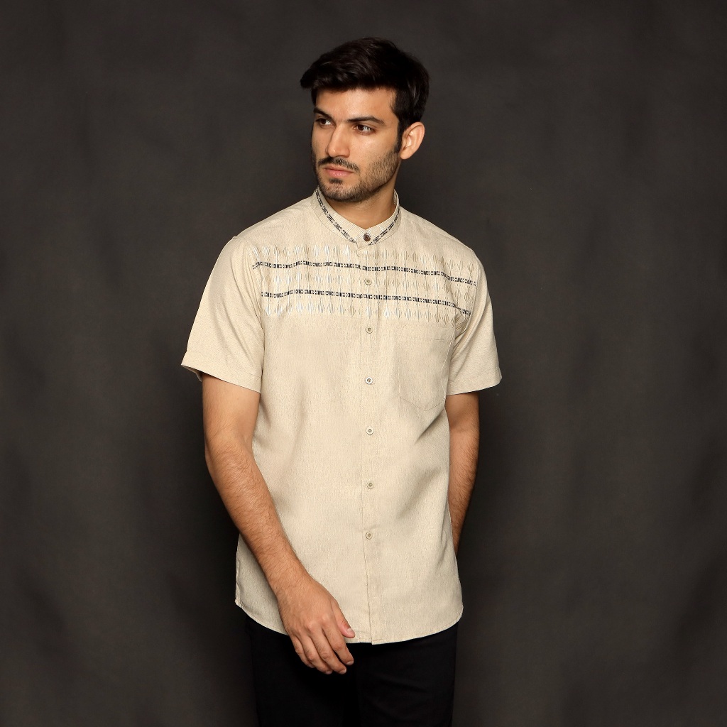 Casella Baju Koko Pria Lengan Pendek | Baju Koko Hassan Horizontal 4069 Mocca