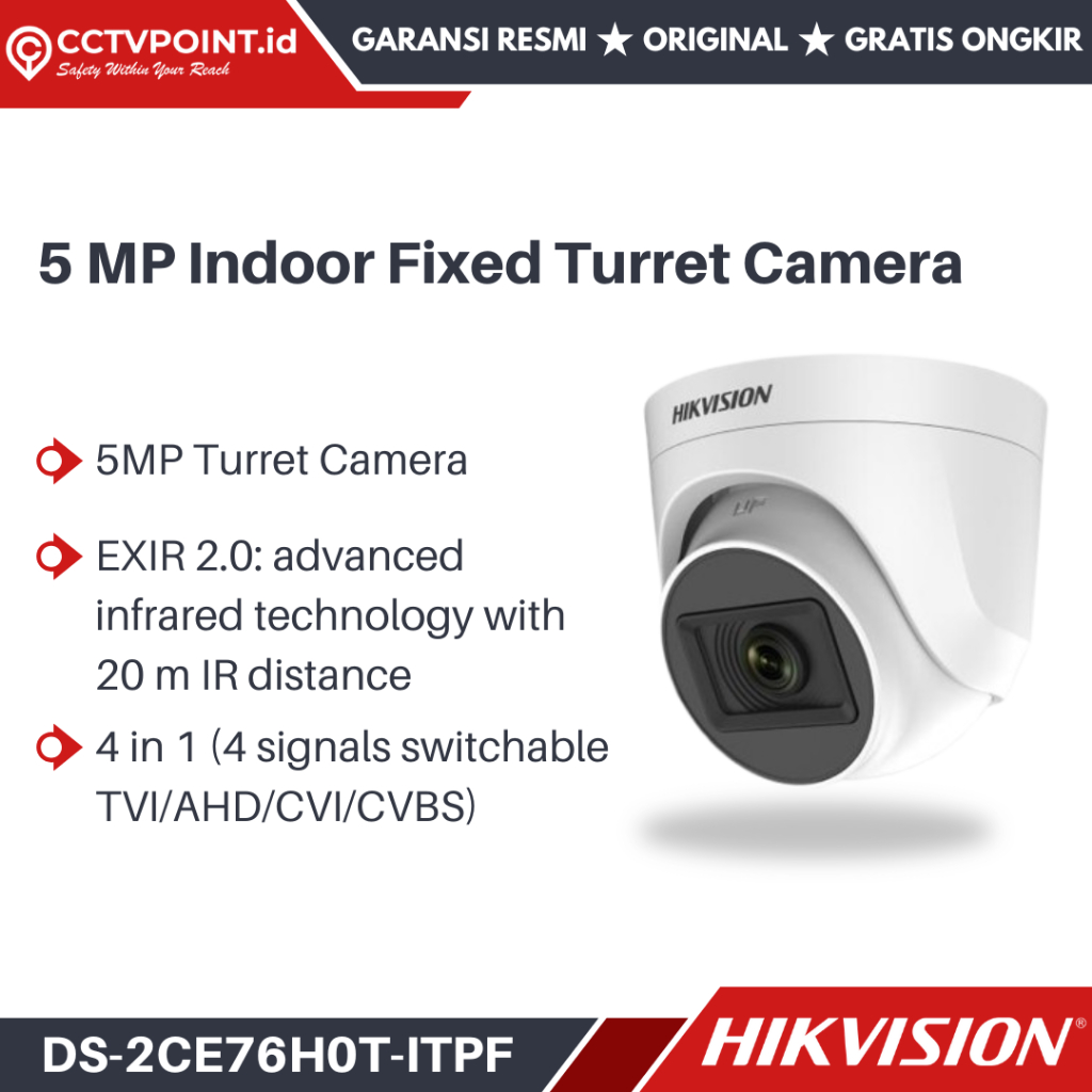 Hikvision DS-2CE76H0T-ITPF Analog Indoor 2MP Infrared