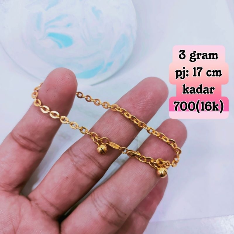 gelang emas model rantai norri kelincingan 2 bola.mas kadar 700(16k)