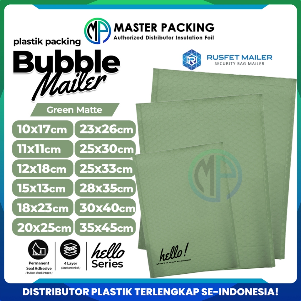 

Amplop Security Bubble Mailer Green Matte Dove (Hijau) Premium Solid Color Merek Rusfet Harga Satuan
