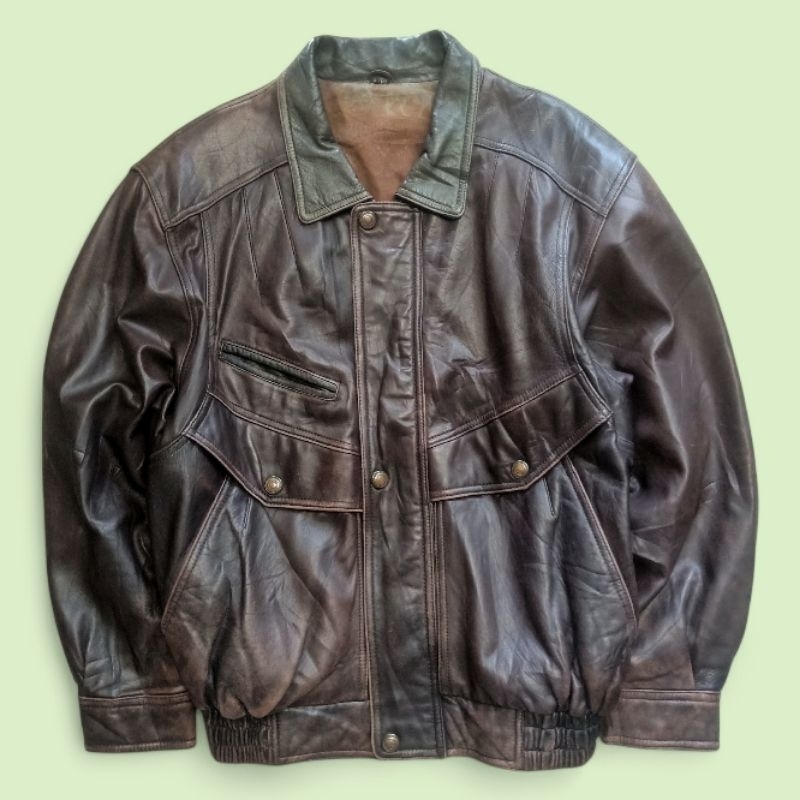 Vintage Leather Flight Jacket - Jaket Kulit Asli Pria Casual Coklat - Second Thrift Preloved