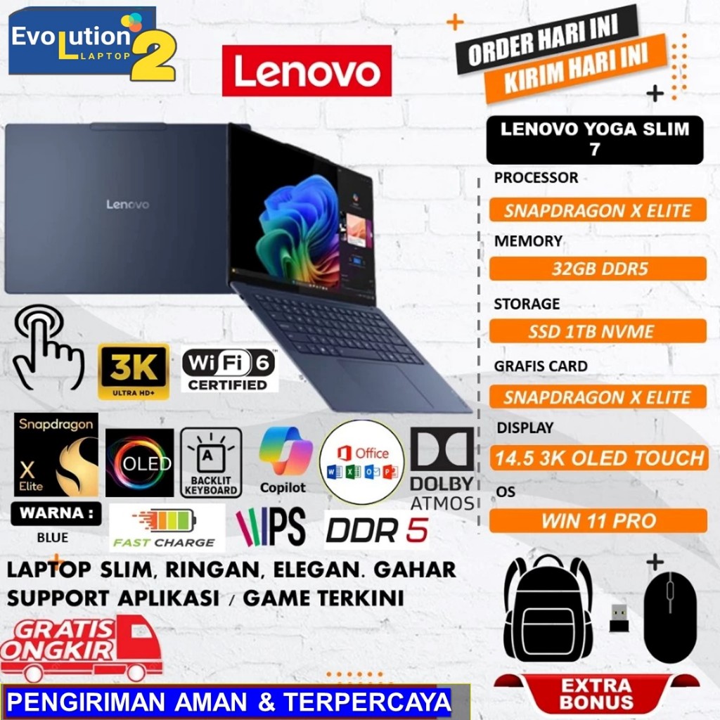 Laptop Touch Lenovo Yoga SLIM 7 SNAPDRAGON X ELITE X1E78100 32GB DDR5 1TB 14.5 3K OLED BL WIN11PRO N
