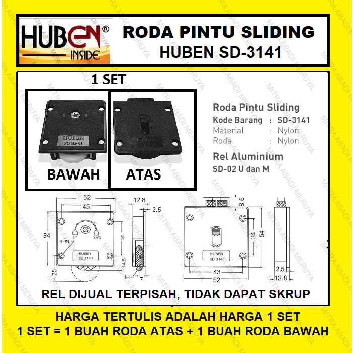 Roda Pintu Lemari Sliding / Geser HUBEN SD-3141 Roda Pintu Sliding
