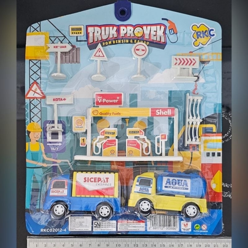 Truk Proyek RKC Pom Bensin Damkar Rambu Lalu Lintas Mainan Anak Construction Truck Truk Konstruksi M