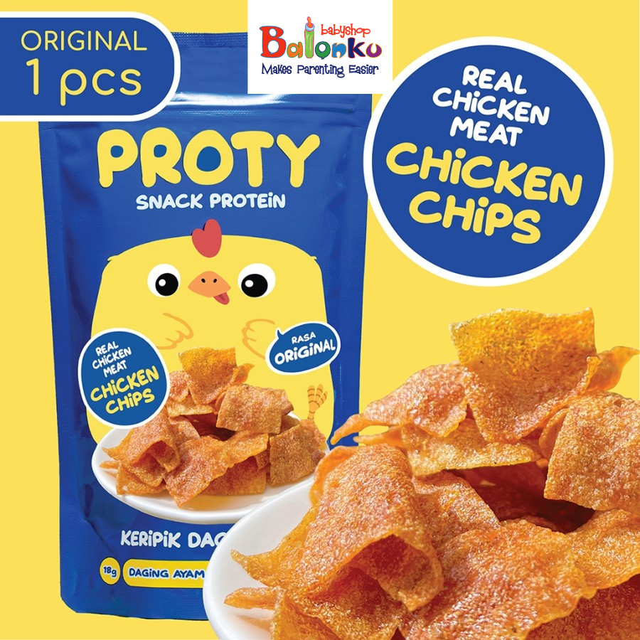 

PROTY Chicken Chips Original eripik Daging Ayam Krispi - Snack Cemilan Protein Sehat - 18 gr