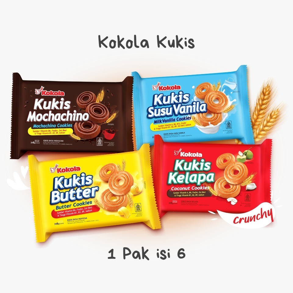 

KOKOLA Kukis 1 Pak isi 6 X 218gr/ Coconut/Butter/Milk Vanilla/Mochachino