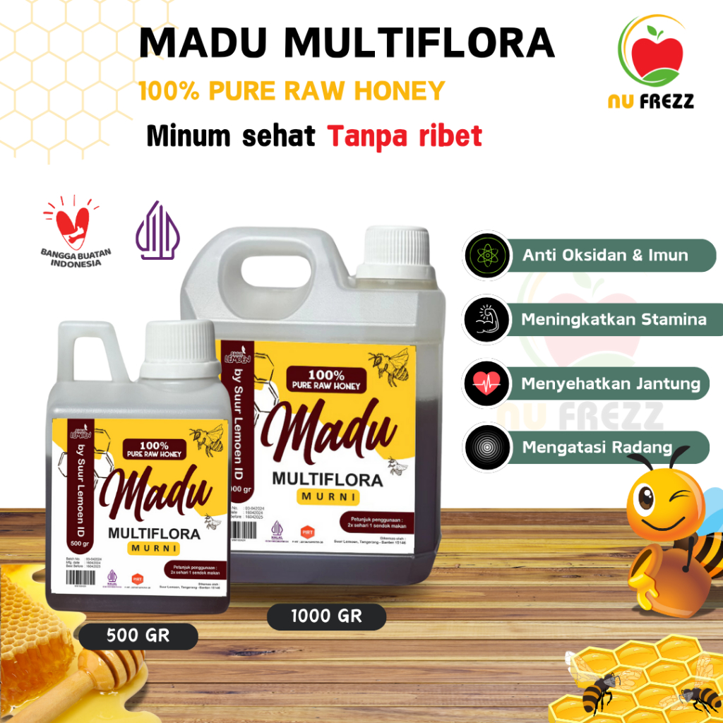 

Madu Murni Multiflora 500gr 1KG - Madu Asli Nektar Bunga Multiflora Tanpa Campuran Natural Raw Honey