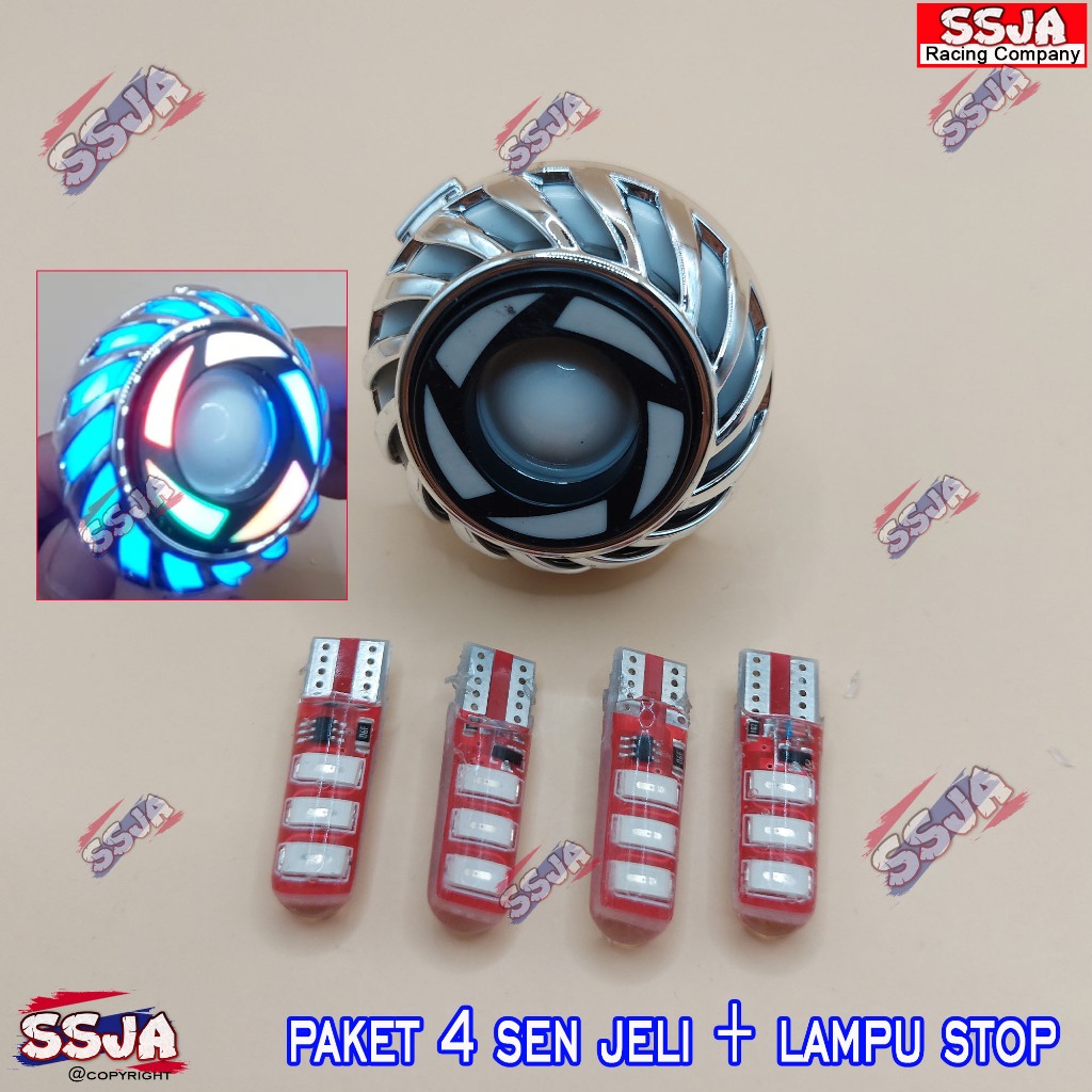 4pcs Sen jelly kedip t10 + lampu stop projie rem belakang