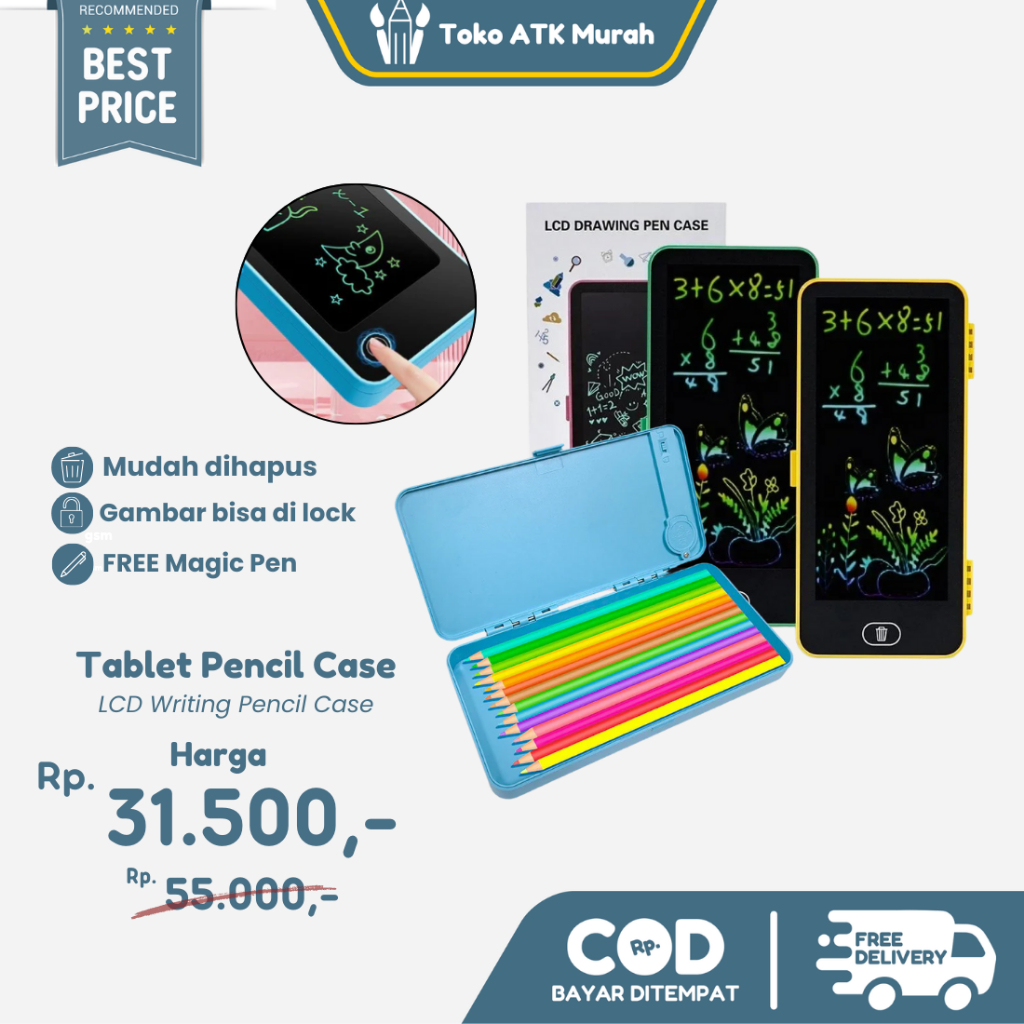 

Kotak Tempat Pensil LCD Mainan Edukasi Anak 2 in 1 Papan Coret Digital / Pencil Case Magic Screen Tablet Drawing Pad Sekolah Anak