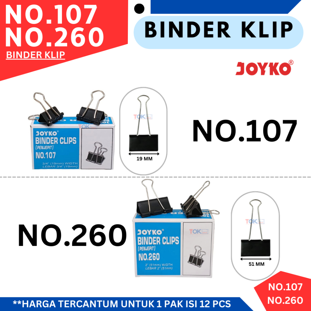BINDER KLIP NO. 107 DAN BINDER KLIP NO. 260 / PENJEPIT KERTAS SERBAGUNA BESAR DAN KECIL.