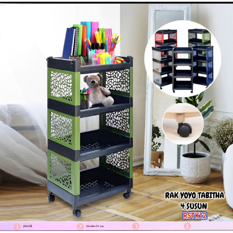 rak yoyo 4 susun hitam dan warna