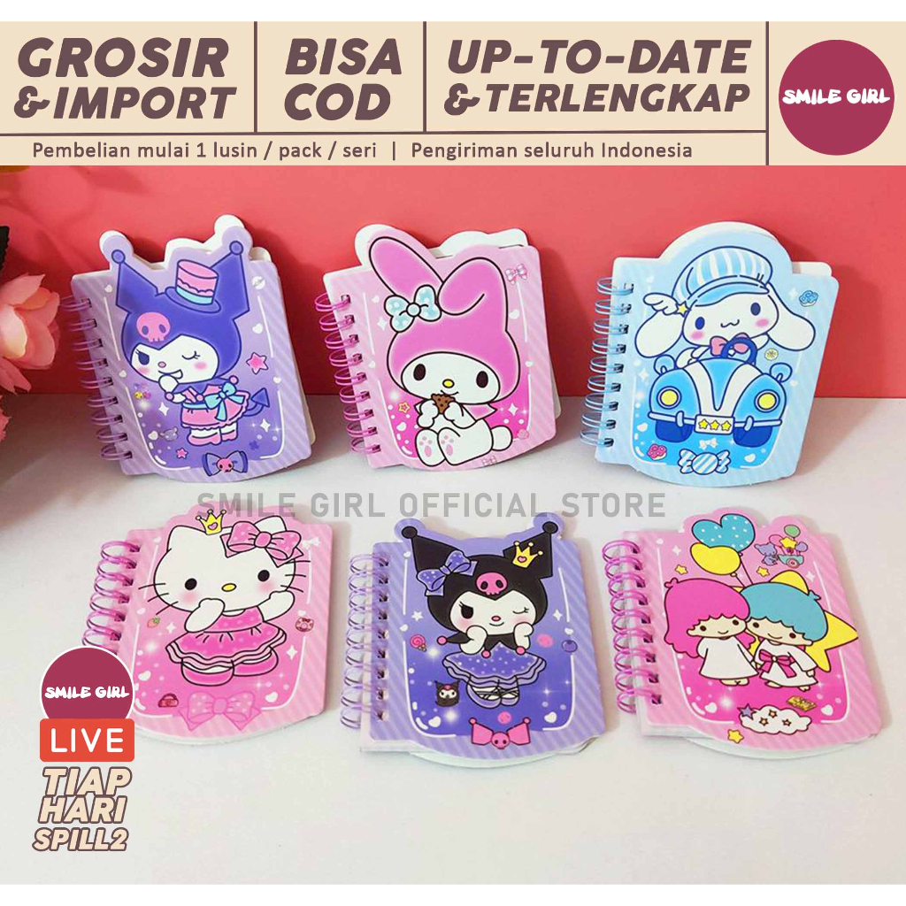 

SG | PUSAT GROSIR | 30 PCS - Note Book Ring Motif Sanrio Series / Notes Mini Spiral / Buku Catatan