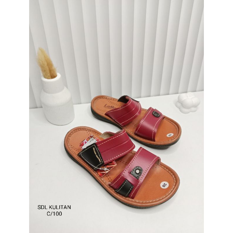 sandal anak cowok fashion/ sandal anak selop/ sandal anak laki laki ukuran 28,29,30,32/ sdl kulitan 