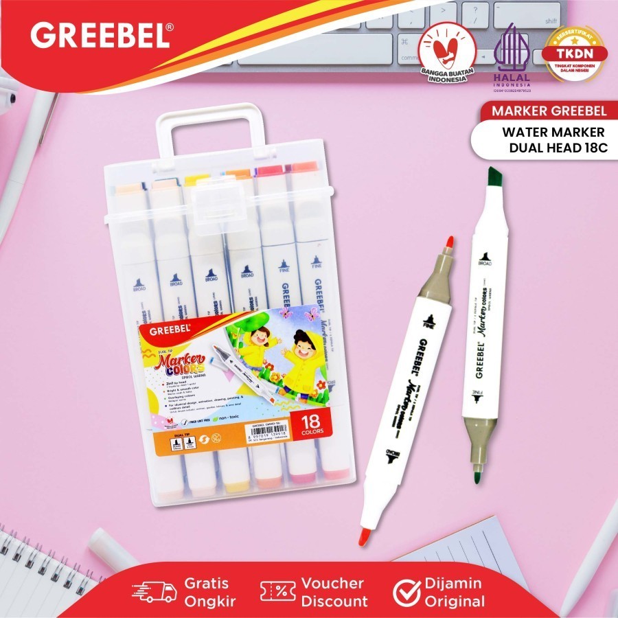

Spidol Sketsa Greebel Dual Head Water Based Marker 18 Warna