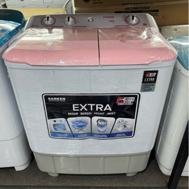 Mesin cuci Sanken 2 tabung low watt TW-9110 TW-9110BU/PK