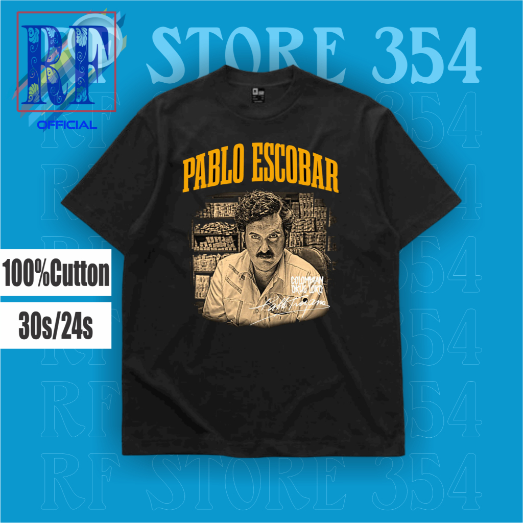 KAOS PABLO ESCOBAR - TSHIRT OVERSIZE PABLO ESCOBAR TANDA TANGAN - LEGEND CRIMINAL GOLD - BAJU HITAM 