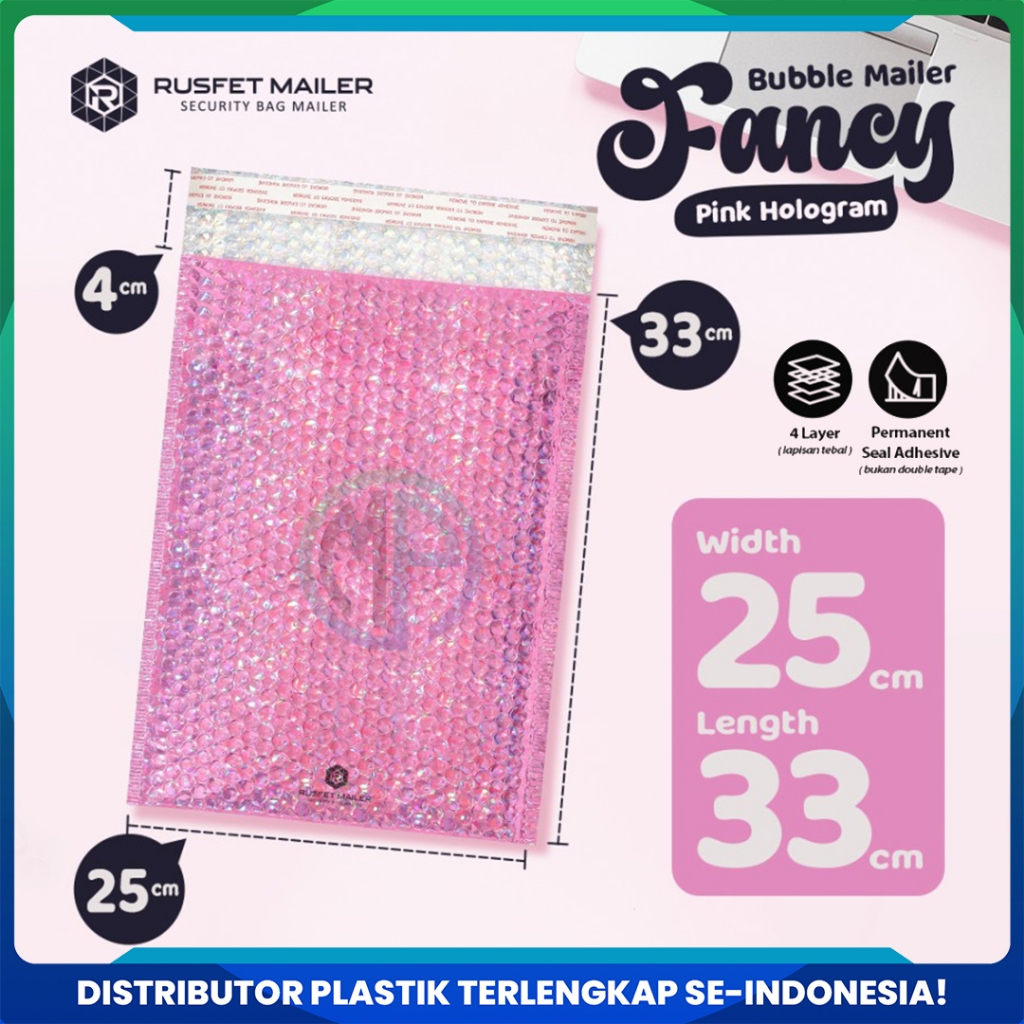 

Amplop Bubble Envelope Mailer Rusfet Satuan Pink Hologram 25x33 cm