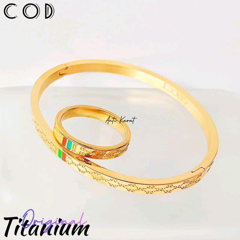 1 SET GELANG DAN CINCIN TITANIUM GUCCI WANITA TERBARU DAN KEKINIAN