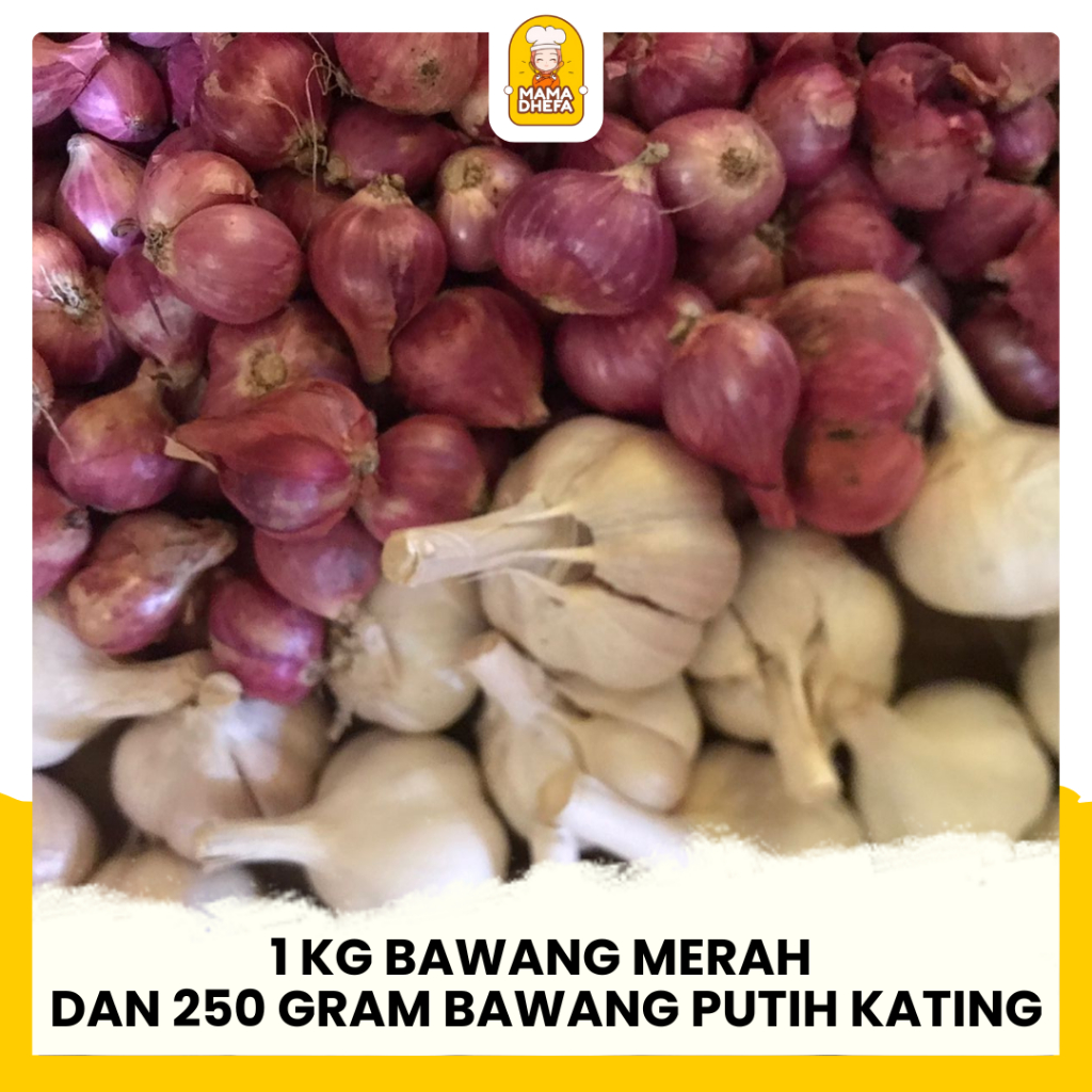 

Bawang Merah 1 Kg Ukuran Campur Fresh Kering dan Bawang Putih Kating 250 Gr