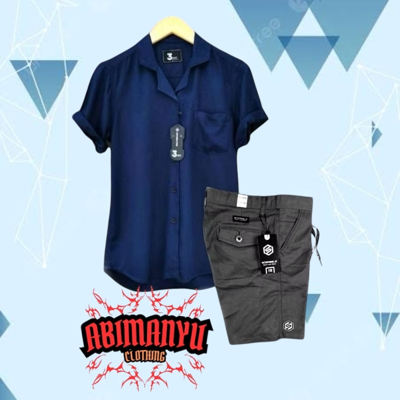 Paket Hemat Cod Setelan Pria Dewasa Terkini Kemeja Pria Polos Lengan Pendek Celana Pendek Pria Dewas