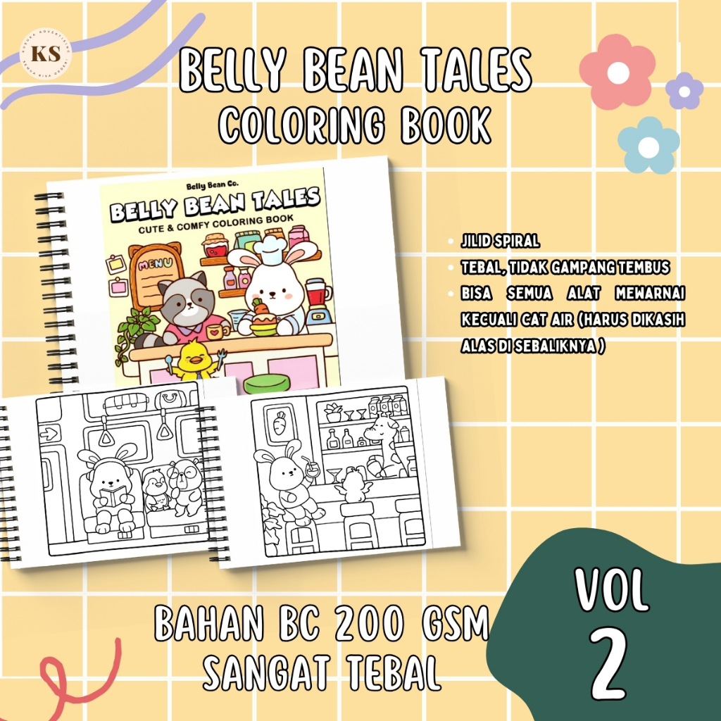 

BELLY BEAN TALES VOL 2 Healing Coloring Book Buku Mewarnai Anak Remaja Dewasa Aesthetic Kertas Tebal