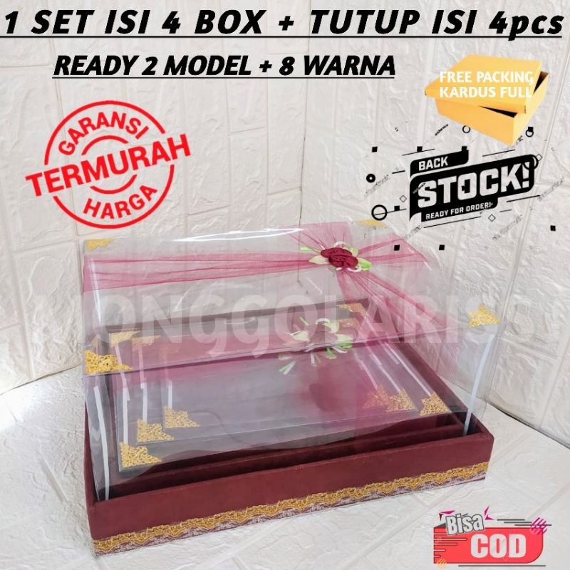 Kotak Hantaran Pernikahan 1 Set Isi 4 Box Mika Seserahan Tempat Mahar Pernikahan Lengkap Tutup Full 
