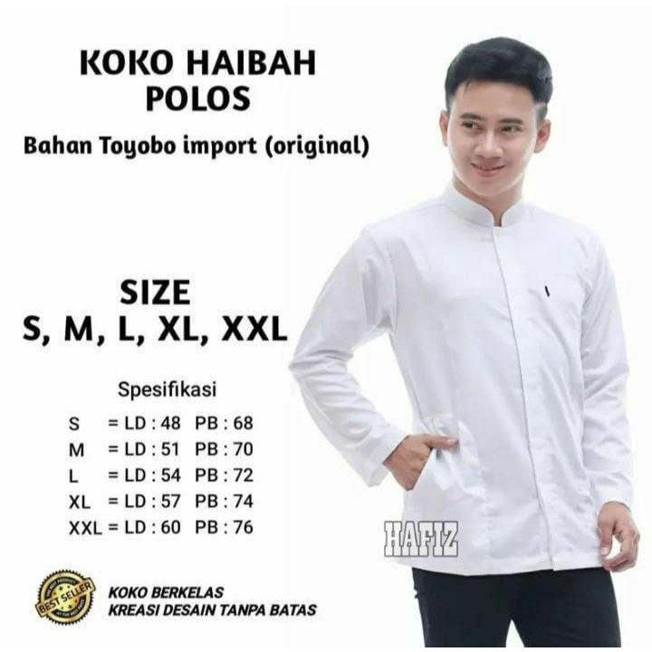 Baju koko Kemeja Sanghai Katun Songket Putih Polos Pria Dewasa Lengan Panjang - Baju koko putih polo