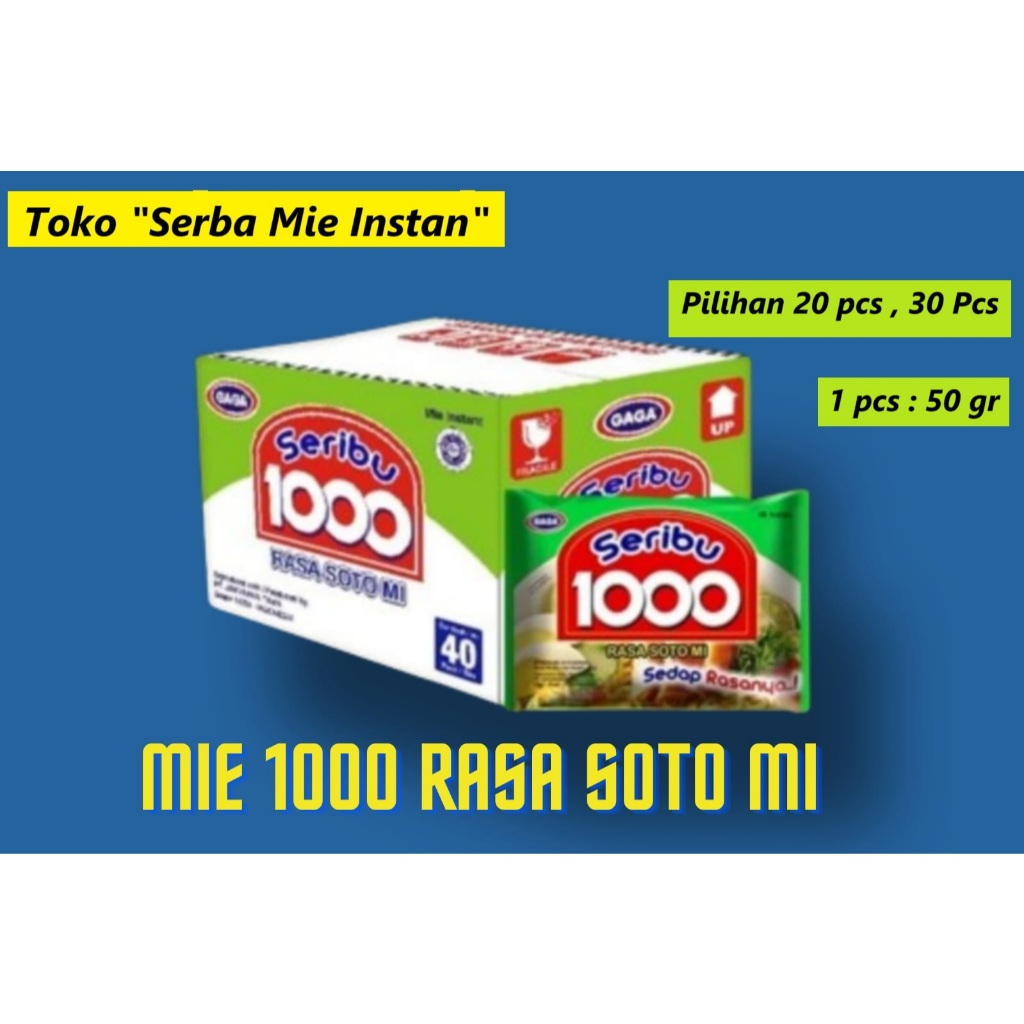 

Mie Gaga 1000 seribu Rasa Soto Mi Jumlah 20 pcs atau 30 pcs Termurah Enak Segar Grosir