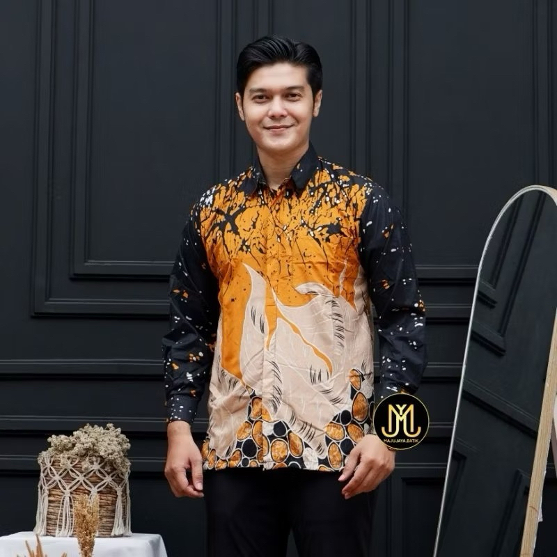 KEMEJA BATIK PRIA LENGAN PANJANG PREMIUM SIZE M L XL XXL GODONG LOMPONG KUNING