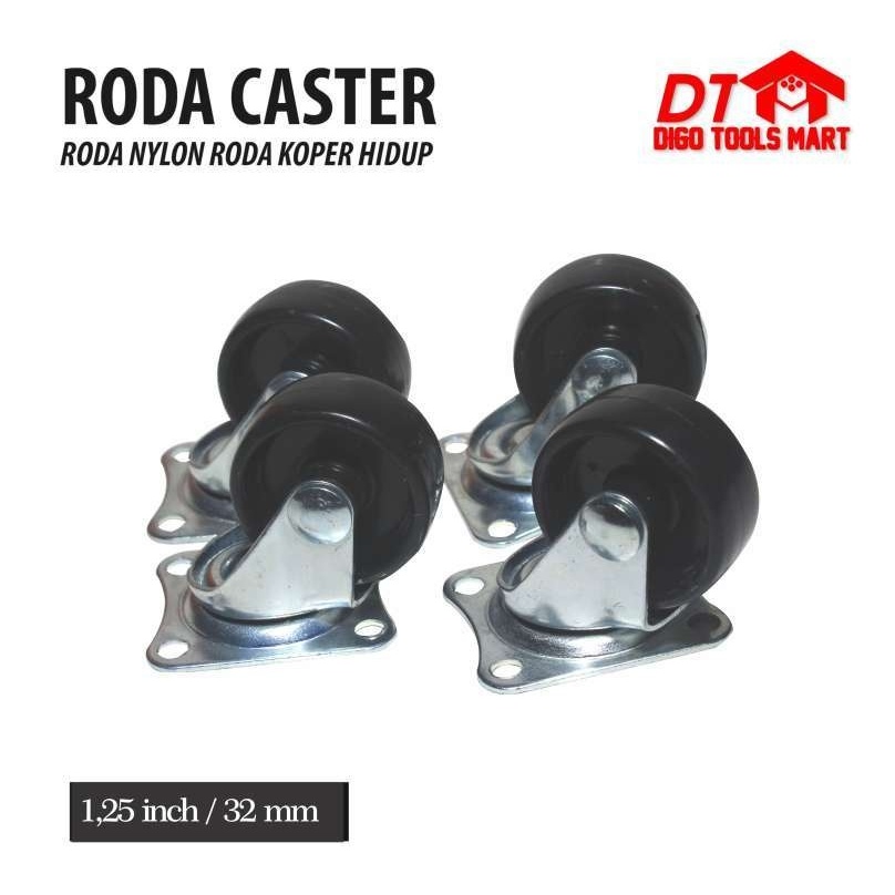 Roda Nylon Troli Koper Kursi Caster Kecil 11/2 Inch 1set (4pcs)