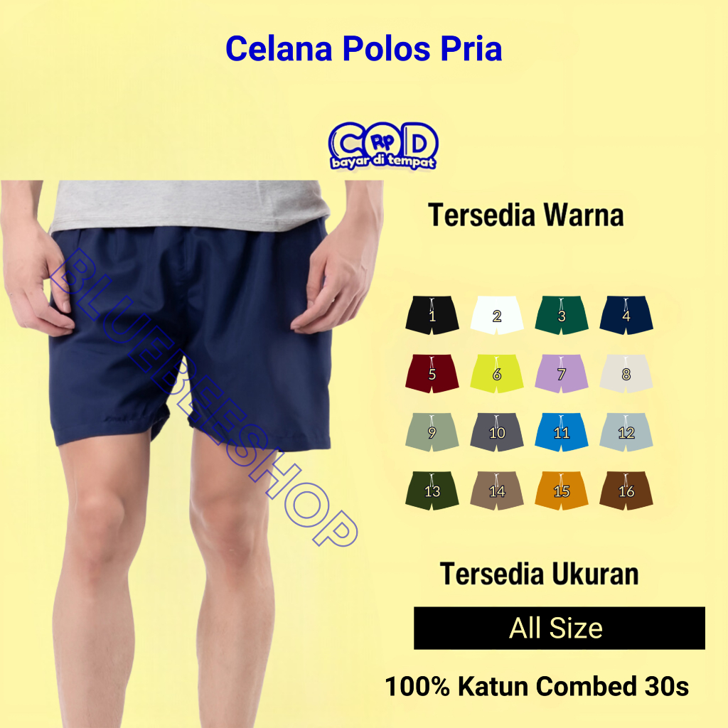 Celana Pendek Boxer Polos Pria Katun Combed 30s