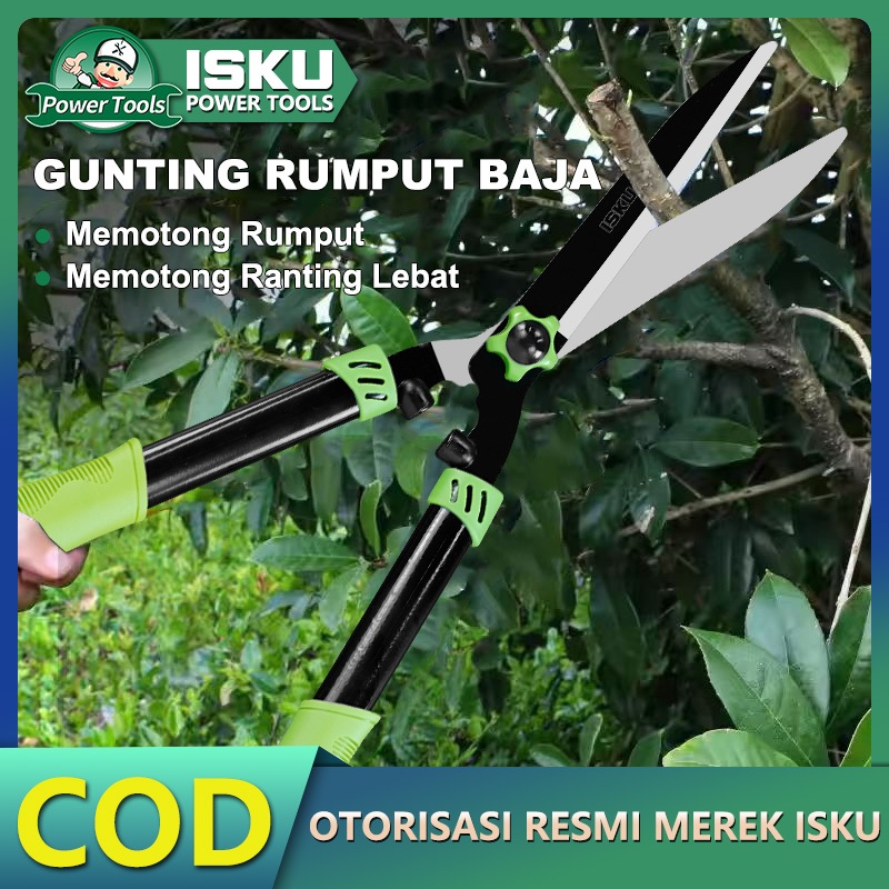 ISKU Gunting Rumput Taman Gunting tanaman gunting pangkas daun rumput dahan ranting Pegangan Karet/G