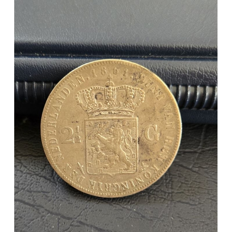 koin kuno 2 1/2 gulden Willem III tahun 1861