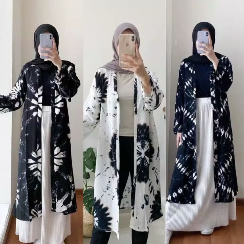 Outer Wanita Muslimah Cardigan Motif Shibori Sabyan Rayon Long Vest
